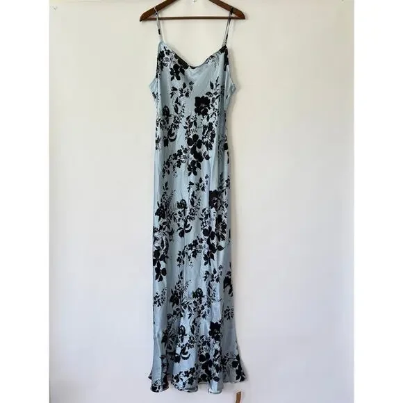 Reformation Womens Parma Floral-Print Silk Dress Blue/Black Size XL